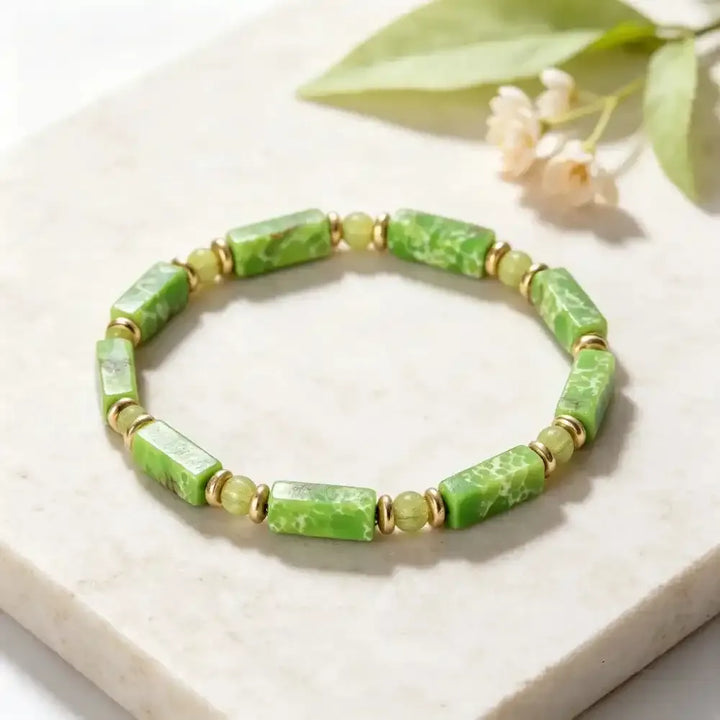 Green Imperial Jasper Rectangular Bead Bracelet