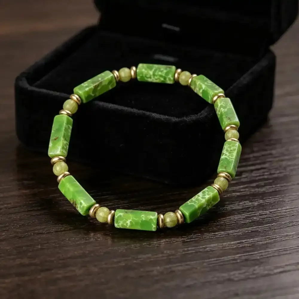 Green Imperial Jasper Rectangular Bead Bracelet