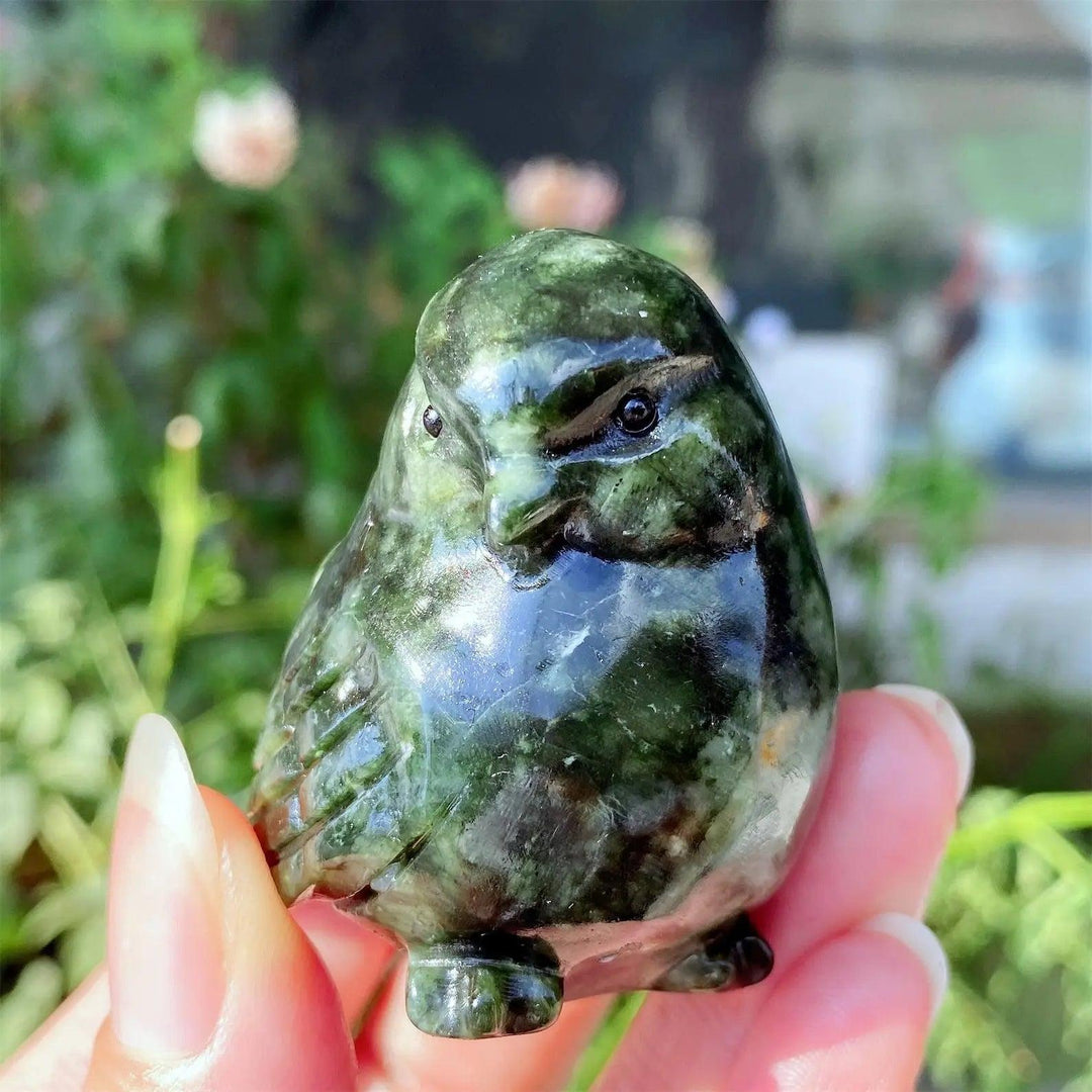 Green Jade Crystal Carved Bird Figurine