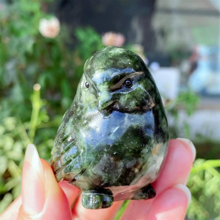 Green Jade Crystal Carved Bird Figurine