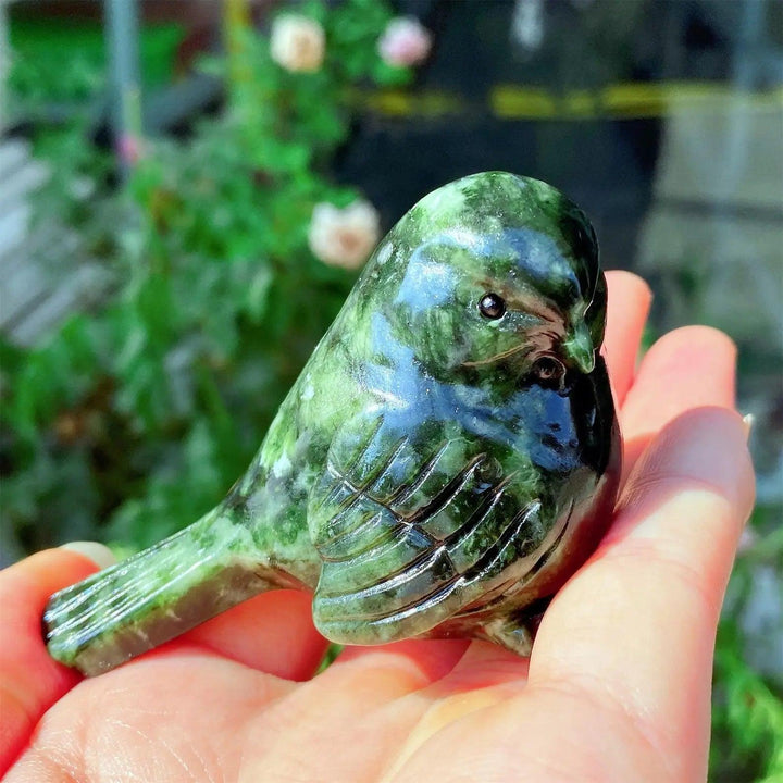 Green Jade Crystal Carved Bird Figurine