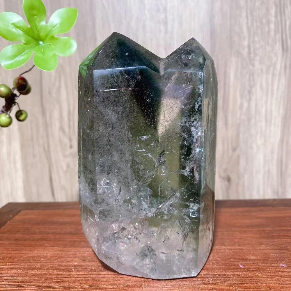 Stunning Green Phantom Quartz double terminated tower, 127mm, with a miniature landscape of green chlorite for growth and transformation.