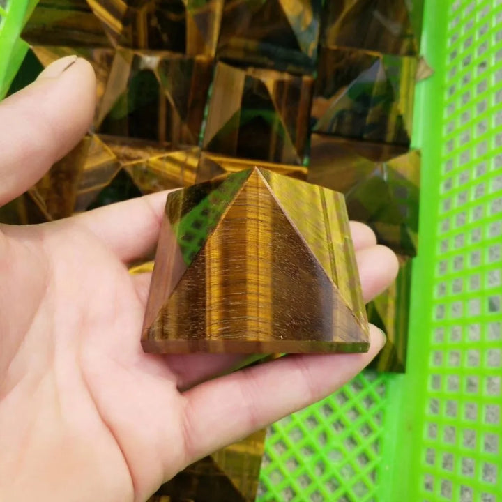 Tiger Eye Crystal Pyramid for Grounding and Confidence
