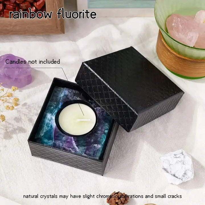 Handcrafted Crystal Tealight Candle Holder-Decorations-Ali-Rainbow Fluorite-65mm x 25mm-Crystal Destiny