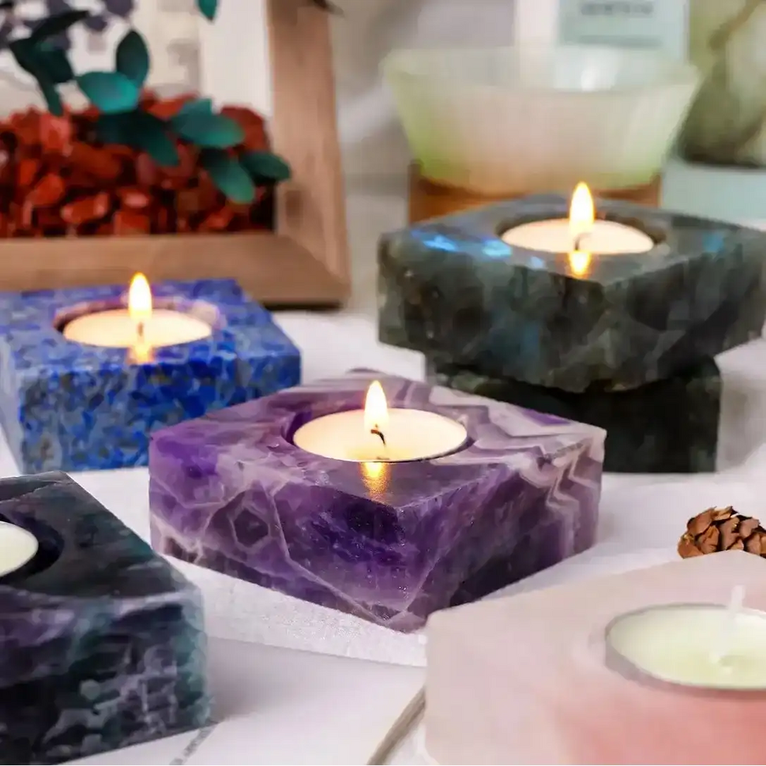 Handcrafted Crystal Tealight Candle Holder-Decorations-Ali-Clear Quartz-65mm x 25mm-Crystal Destiny