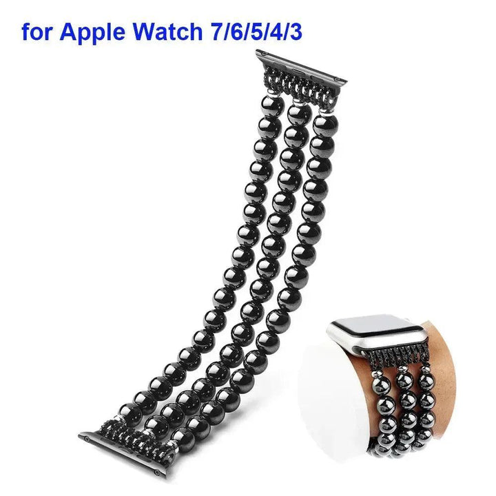 Striking Hematite Beaded Apple Watch Band with smooth, polished gemstone beads and a sleek black finish for grounding energy.