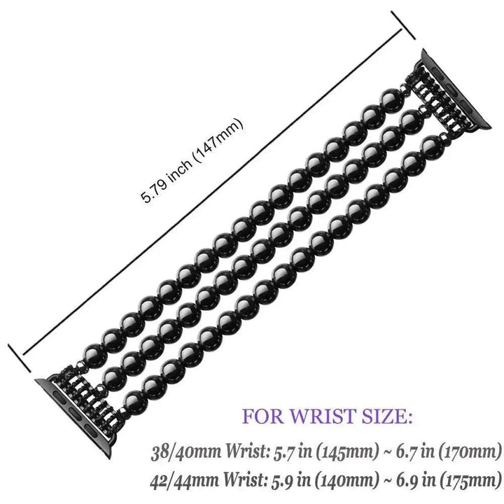 Striking Hematite Beaded Apple Watch Band with sleek black, polished gemstone beads for grounding and protection.
