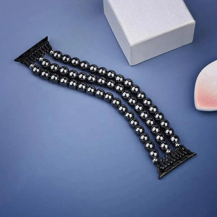 Striking Hematite Beaded Apple Watch Band with smooth, polished black gemstone beads for grounding and protection.
