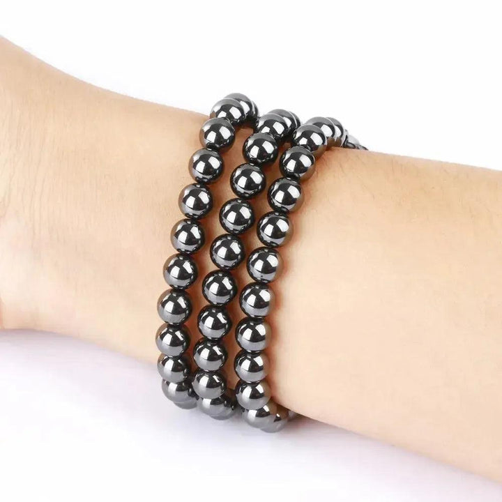 Striking Hematite Beaded Apple Watch Band with smooth, polished gemstone beads and a sleek black finish for grounding energy.