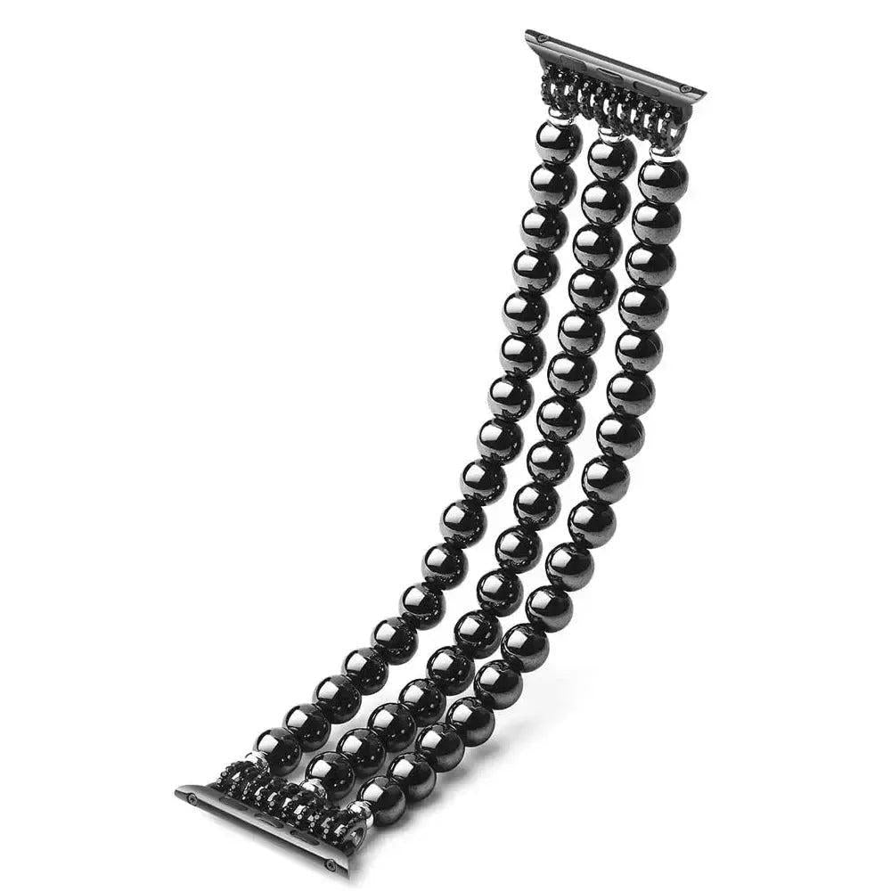 Striking Hematite Beaded Apple Watch Band with smooth, polished black gemstone beads for grounding and protection.