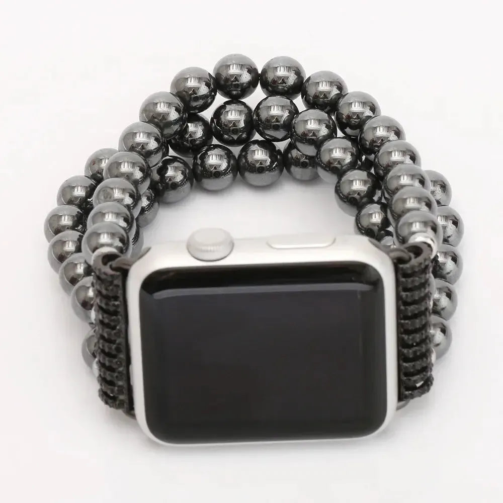 Hematite Beads Men Strap for Apple Watch Band 46mm 42mm 44mm 45mm 38mm 40mm 41mm Men Bracelet for iWatch Bands10 9 8 7 6 5 4 SE-Crystal Destiny-Black-38mm 40mm 41mm-CHINA-Crystal Destiny