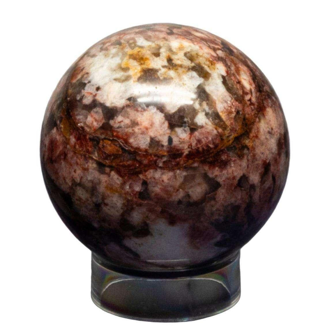 Polished Hematoid "Fire" Quartz Sphere, 52-54mm, showcasing vibrant red, orange, and gold inclusions.