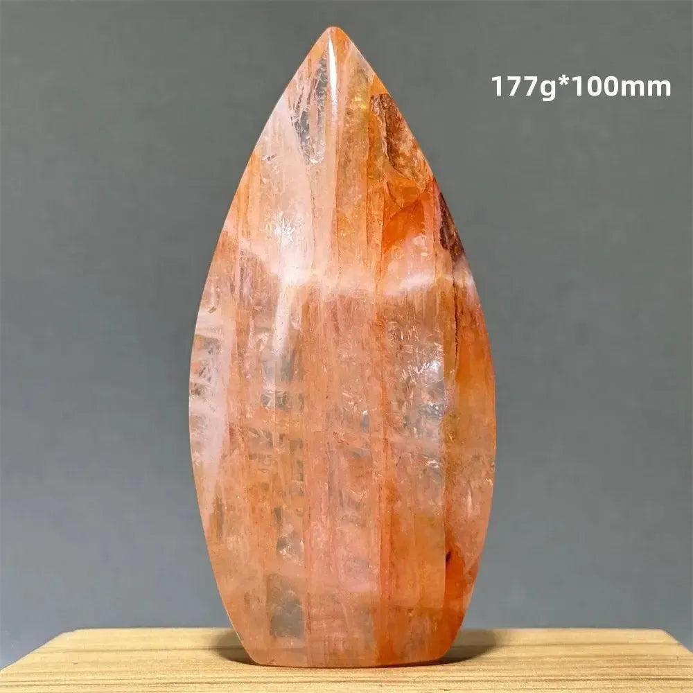 Hematoid Fire Quartz freeform torch from Crystal Destiny, 177g, 100mm, with red and orange inclusions.