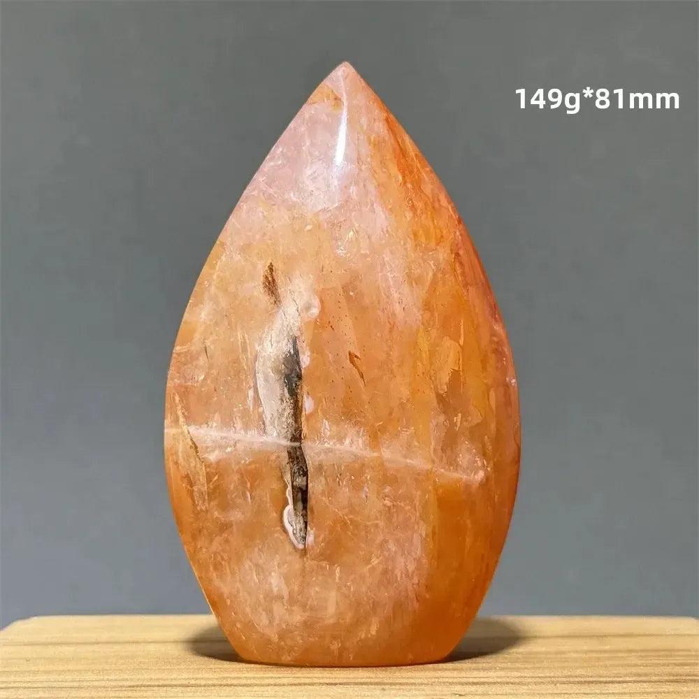 Hematoid Fire Quartz freeform torch from Crystal Destiny, showcasing fiery red, orange, and gold hues.