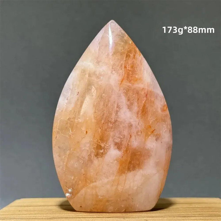 Hematoid Fire Quartz freeform torch from Crystal Destiny, featuring fiery red-orange and gold inclusions, 173g, 88mm.