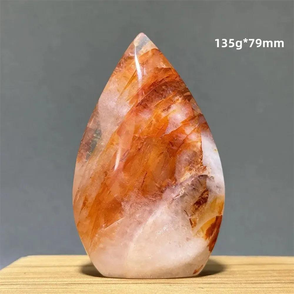 Hematoid Fire Quartz freeform torch from Crystal Destiny, 135g, 79mm, with fiery red and orange inclusions.