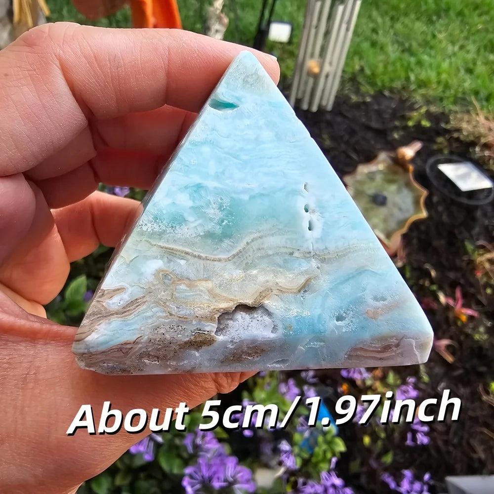 Hemimorphite Crystal Pyramid in sky blue with natural banding, 50mm size for healing and peace.