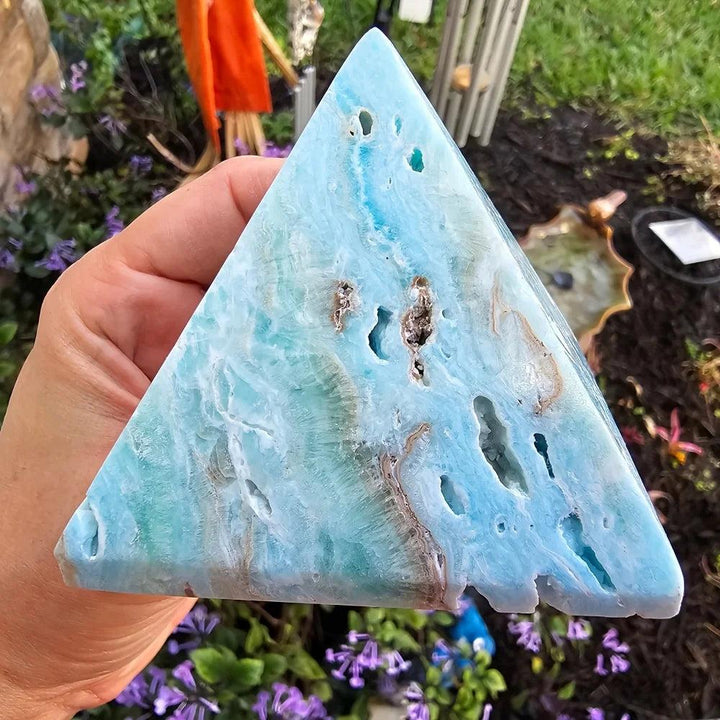 Sky blue Hemimorphite Crystal Pyramid for throat chakra healing and peace.