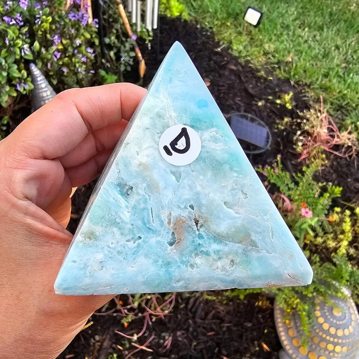Sky blue Hemimorphite Crystal Pyramid for throat chakra healing and peace.