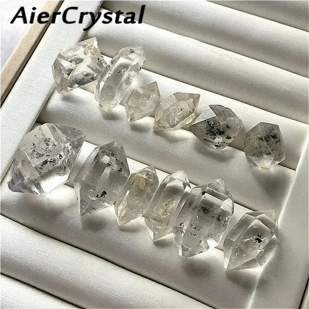 AierCrystal Herkimer Diamond quartz crystals, clear double-terminated points with natural facets, raw and sparkling.
