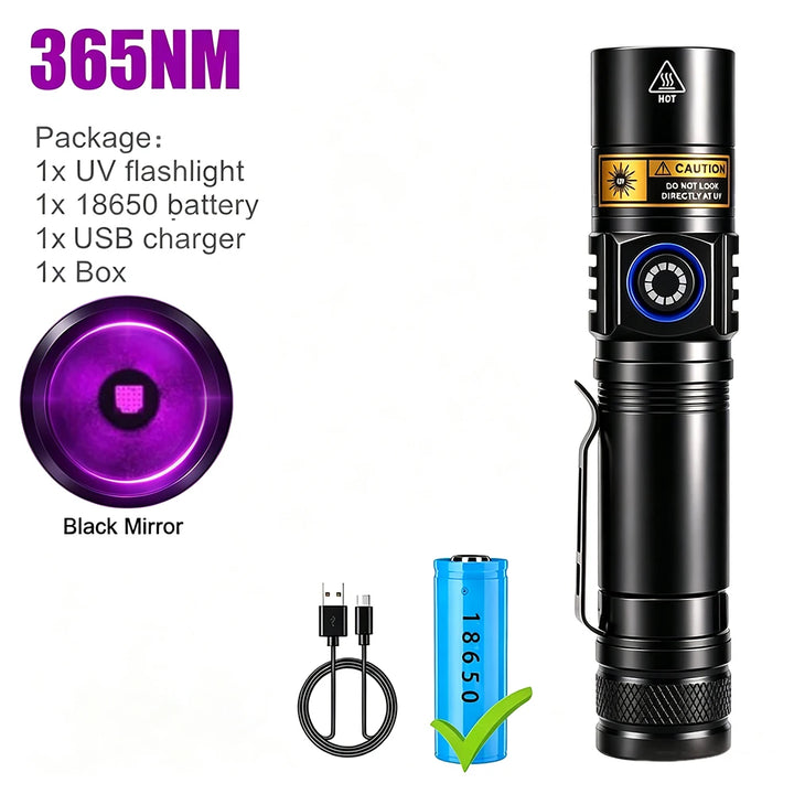 High Power 365nm UV Flashlight, Rechargeable