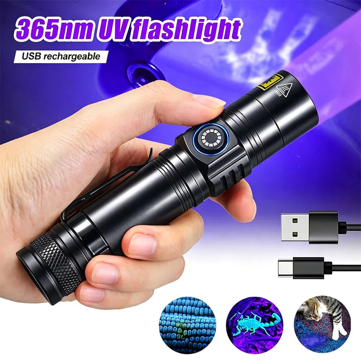 High Power 365nm UV Flashlight, Rechargeable
