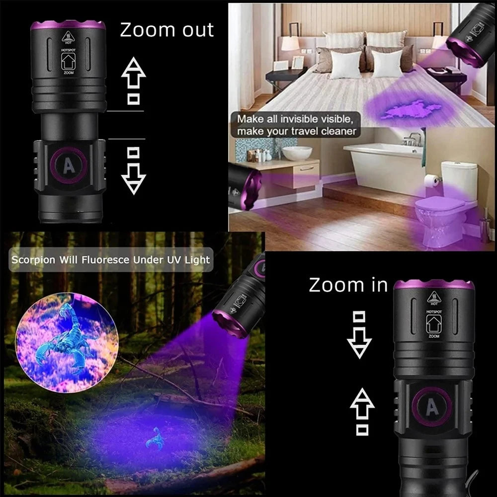 High Power 365nm UV Flashlight, Rechargeable