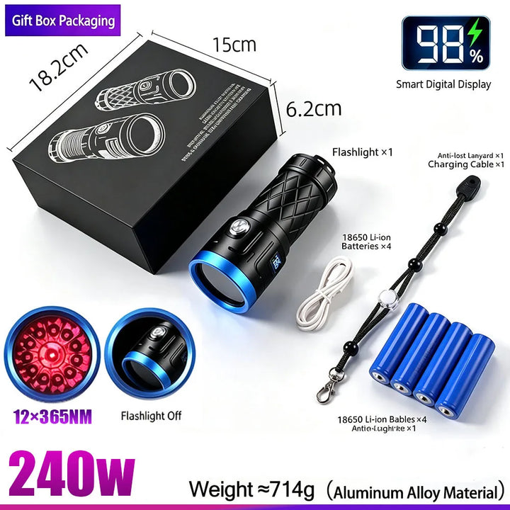 High Power 365nm UV Flashlight, Rechargeable