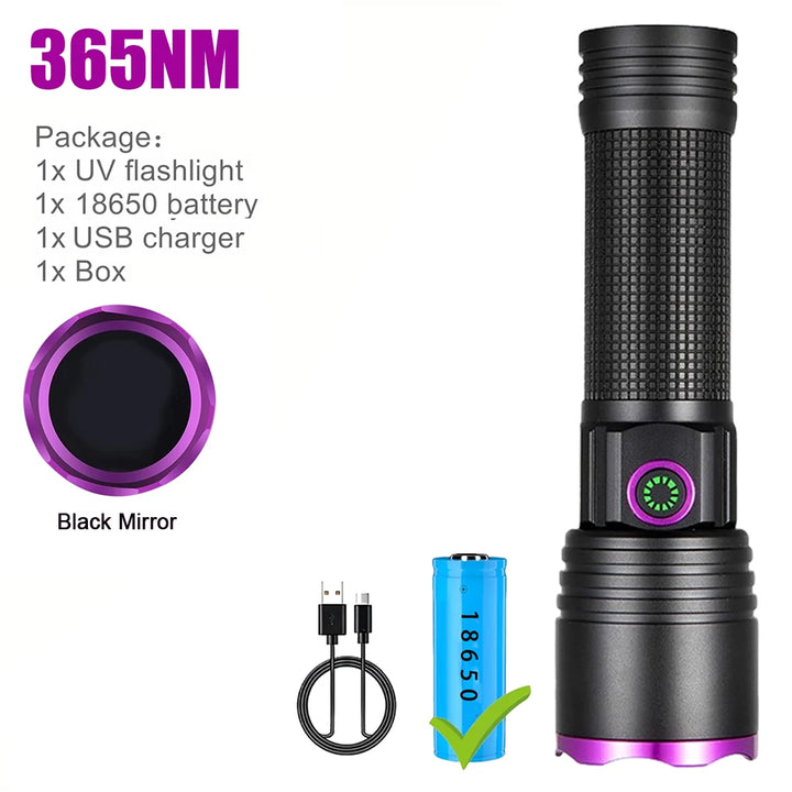 High Power 365nm UV Flashlight, Rechargeable