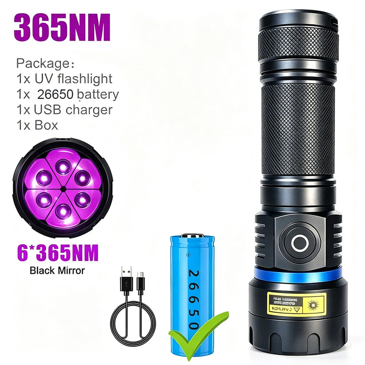 High Power 365nm UV Flashlight, Rechargeable