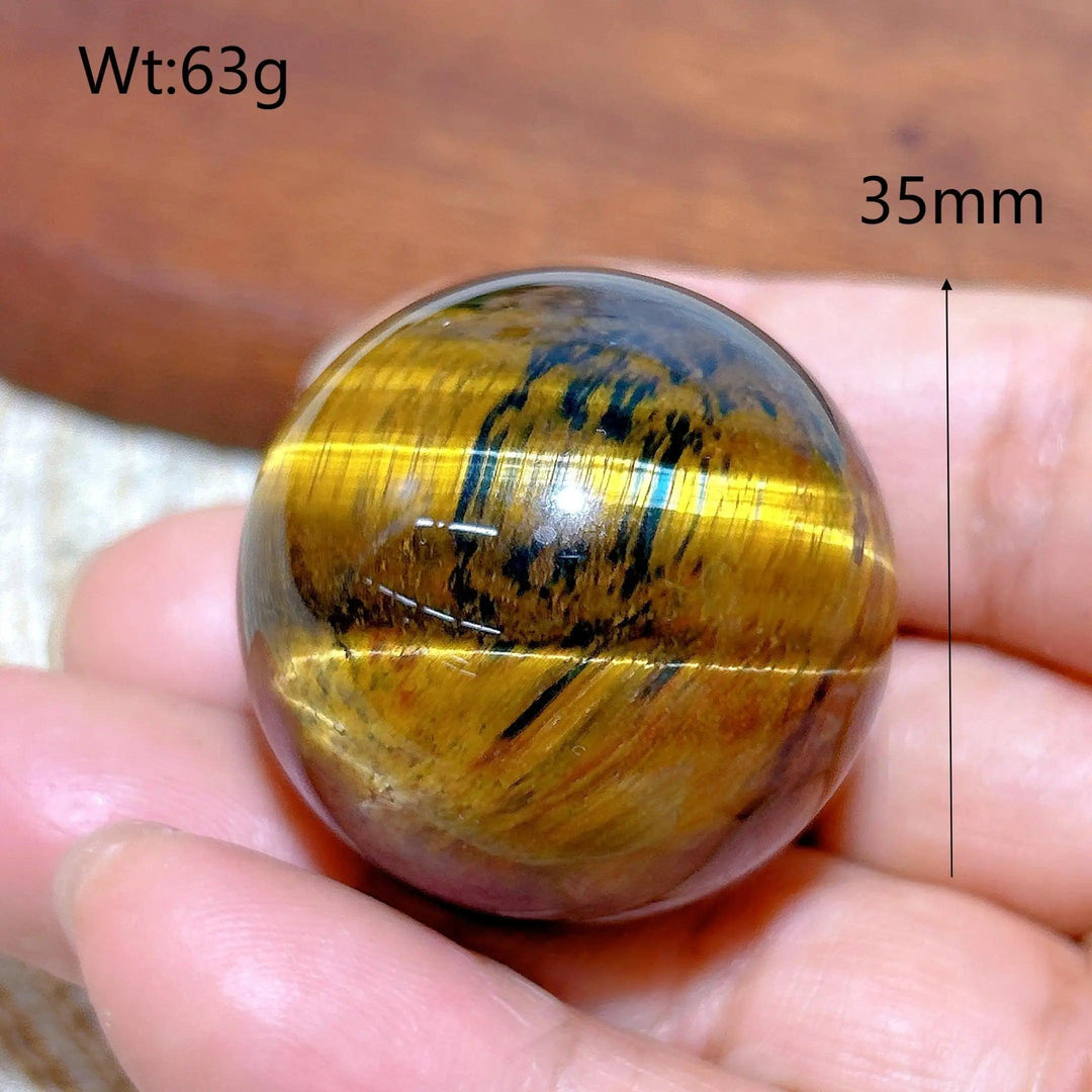 35mm Blue and Yellow Tiger Eye crystal sphere, a polished healing stone ball with flashy, natural mineral energy.