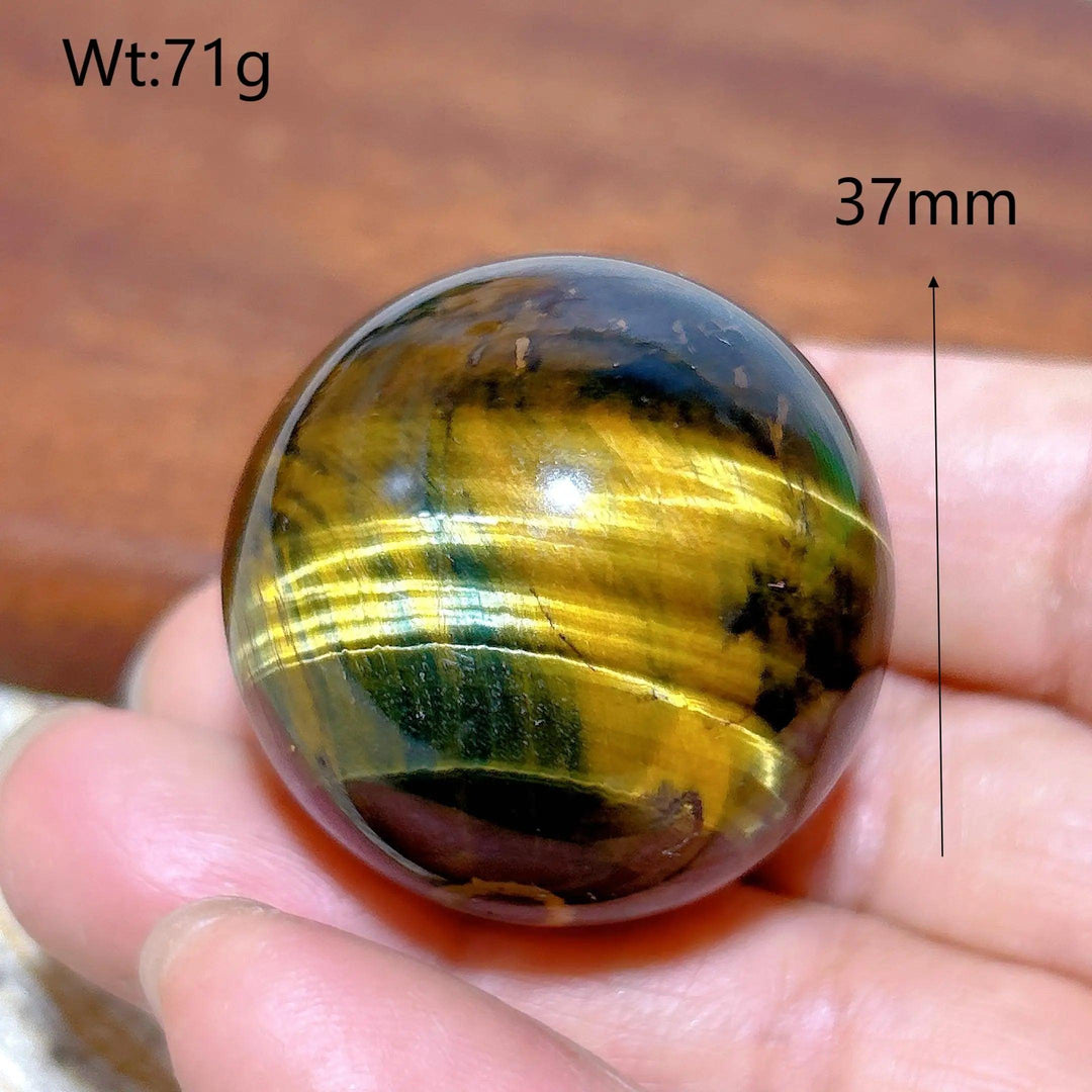 37mm flashy blue and yellow Tiger Eye crystal sphere, a high-quality natural stone ball for healing and home decor.
