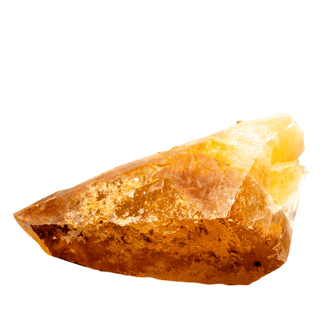 Honey Calcite Raw Point: warm amber crystal, naturally formed with translucency and empowering energy.