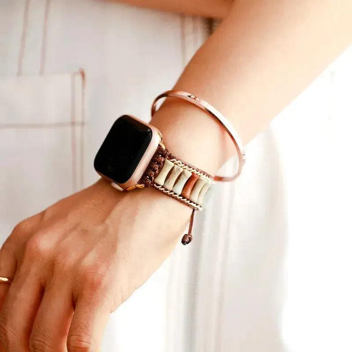 Imperial Jasper Bamboo Beaded Apple iWatch Band with earthy tones, connecting you to nature's grounding energy.