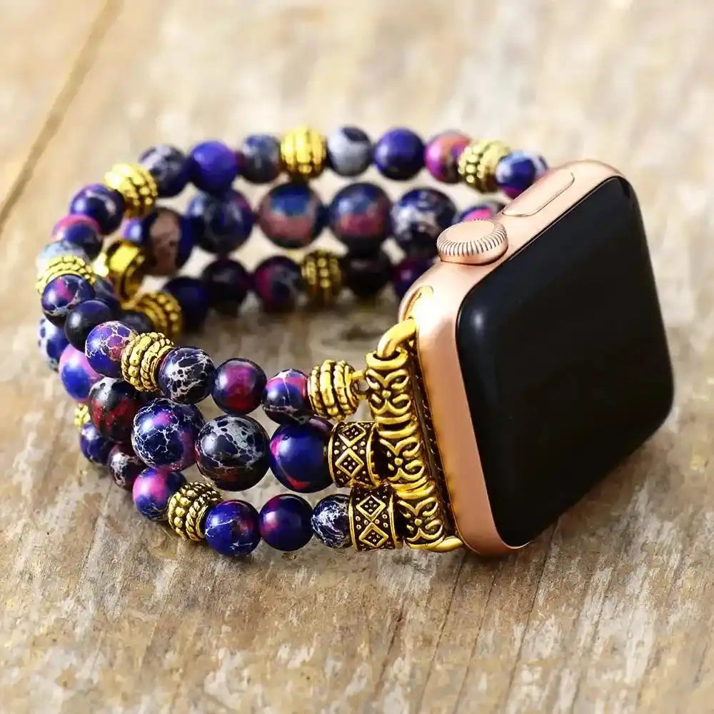 Imperial Jasper Beaded Strap Apple Watch Band-Bands-Ali-Magic Purple-Small-Apple 42-49MM Plate-Crystal Destiny