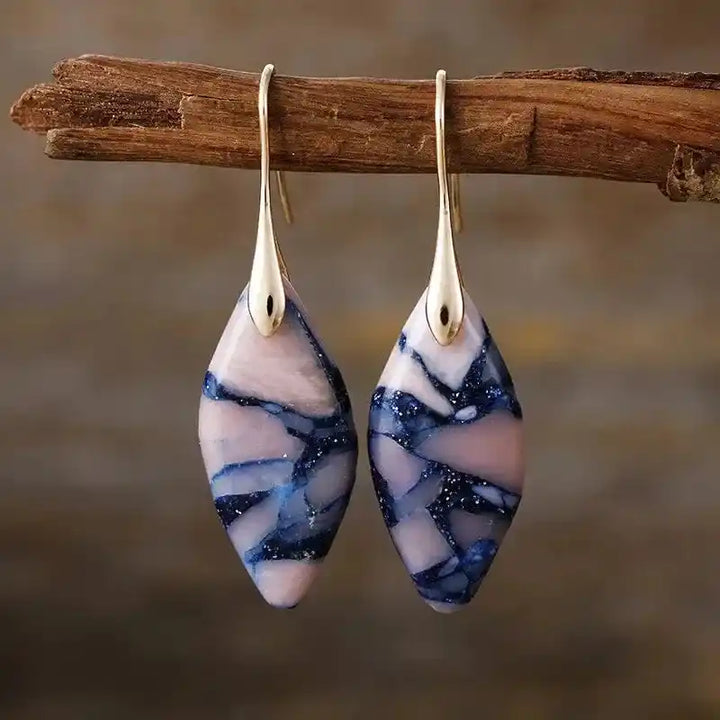 Imperial Jasper Boho Huggie Earrings-Earrings-Ali-Imperial Jasper-Opal Blue Gold-Crystal Destiny