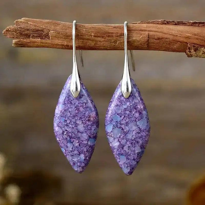 Imperial Jasper Boho Huggie Earrings: Dangle earrings with unique purple imperial jasper stones for stability and balance.