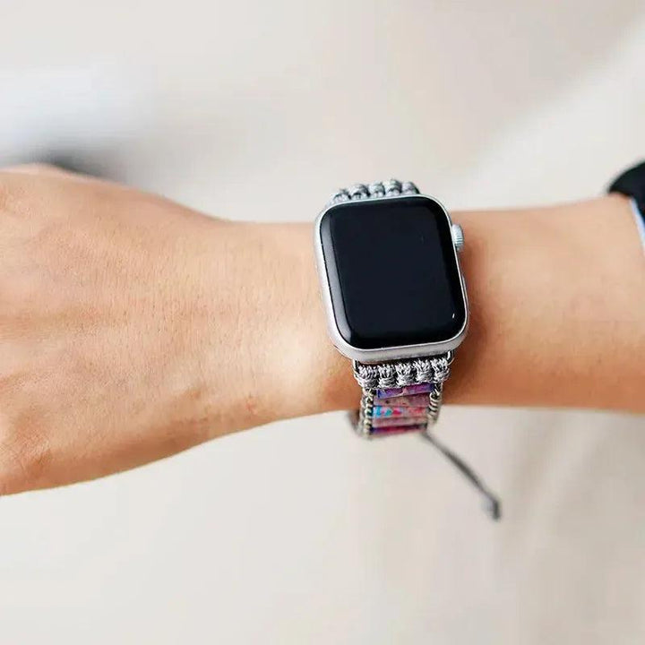Imperial Jasper Beaded Apple iWatch Band with rich earth tones, promoting emotional stability and inner strength.
