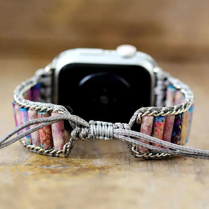 Imperial Jasper Beaded Apple iWatch Band with earthy tones, promoting emotional stability and inner strength.