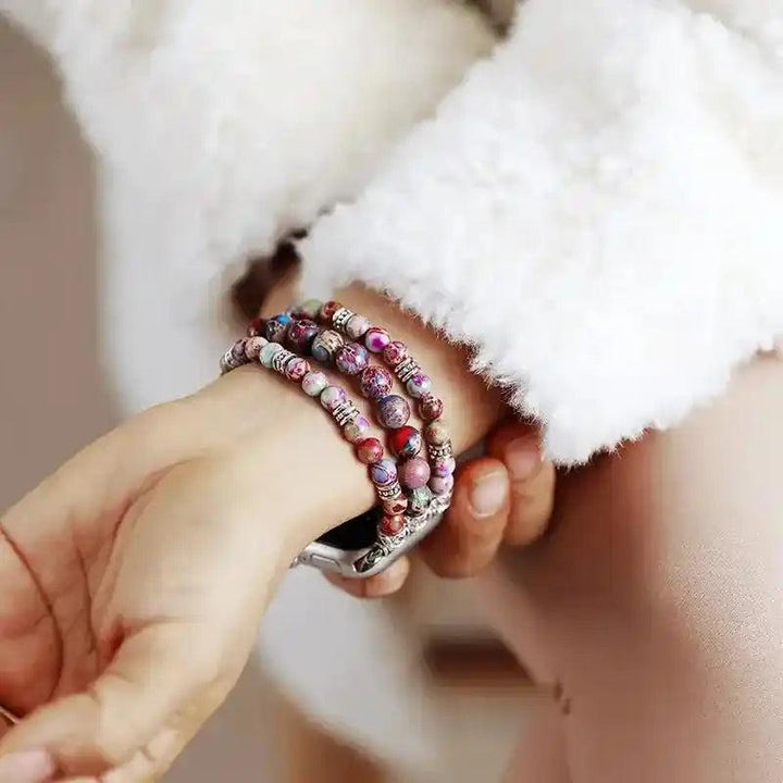 Imperial Jasper Beaded Apple Watch Band with earthy, multi-colored stones for grounding energy and boho style.