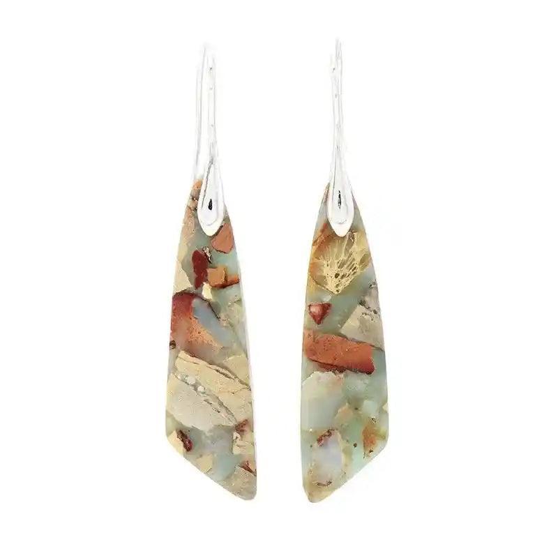Bohemian Stone Geometric Earrings: Natural jasper gemstones in earthy tones, promoting grounding and balance.