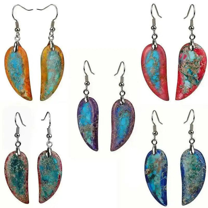 Vibrant Imperial Jasper Leaf Earrings in earthy tones, offering grounding and emotional balance.
