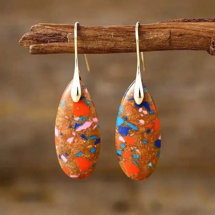 Imperial Jasper Teardrop Earrings: Bohemian chic dangle earrings with colorful, grounding imperial jasper stones.
