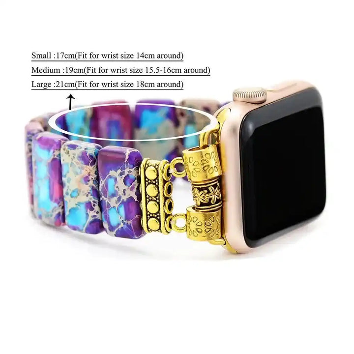 Imperial Jasper Smartwatch Band-Bands-Ali-Purple Blue - Gold Metal-Small-Apple 38-41MM Plate-Crystal Destiny