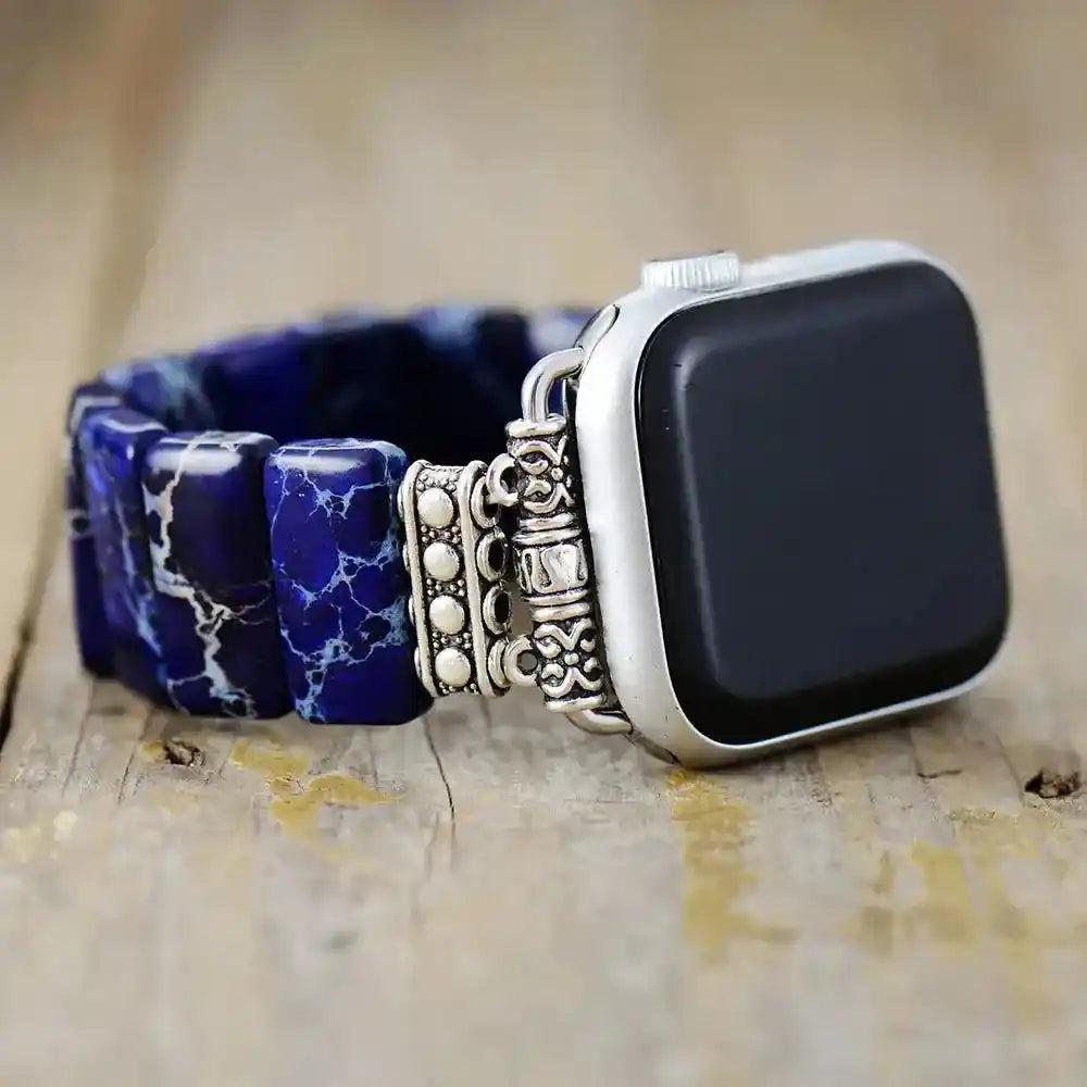 Imperial Jasper Smartwatch Band: Deep purple-blue rectangular jasper stones in an elastic band for grounding and stability.