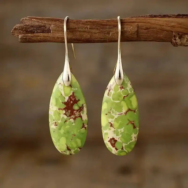 Imperial Jasper Teardrop Earrings-Earrings-Ali-Imperial Jasper-Green Gold-Crystal Destiny