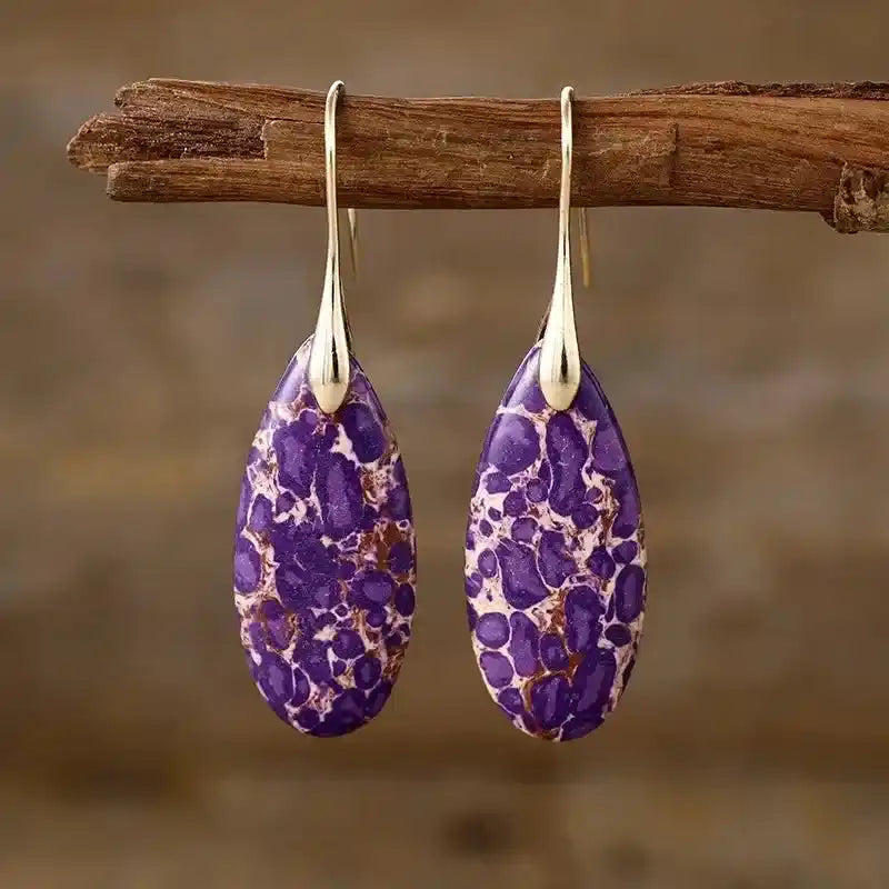 Imperial Jasper Teardrop Earrings-Earrings-Ali-Imperial Jasper-Purple Gold-Crystal Destiny