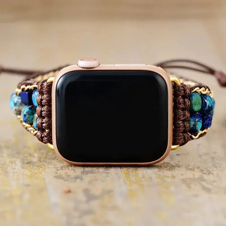 Imperial Jasper Wrap Apple iWatch Band in 4 Styles-Bands-Ali-Imperial Jasper-Blue-Apple 38-41MM Plate-Crystal Destiny