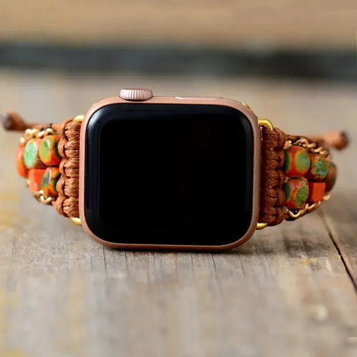 Imperial Jasper Wrap Apple iWatch Band in 4 Styles-Bands-Ali-Imperial Jasper-Orange-Apple 38-41MM Plate-Crystal Destiny