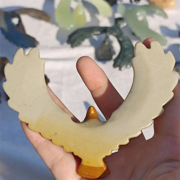 Natural Jade Pyramid Balancing Rotating Eagle Carving for Crystal Love Healing Fengshui Home Decoration Holiday Gift.